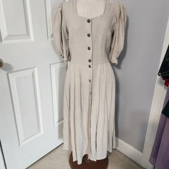 Vintage Dresses | Vintage Linen Drindl | Color: Cream/Tan | Size: L | Cherryplum1's Closet